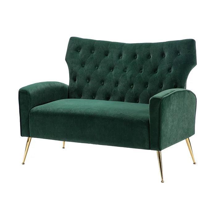 Wooden Square Arm Loveseat Wing Back Chair Set 2+1+1 (Metal Legs) - WoodenTwist