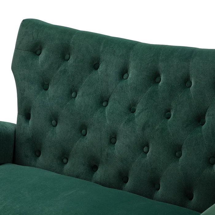 Wooden Square Arm Loveseat Wing Back Chair Set 2+1+1 (Metal Legs) - WoodenTwist