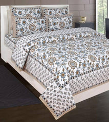 Rajasthani Jaipuri Cotton Block Print Double Bedsheets with 2 Pillow Covers - WoodenTwist