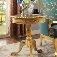 Luxury Modern Wooden Round Table Hand Carved Corner Side Table (With 2 Drawers) - WoodenTwist