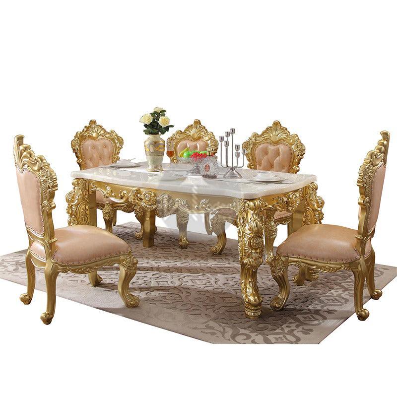 Royal Antique Teak Wood 6 Seater Dining Table Set (Golden) - WoodenTwist