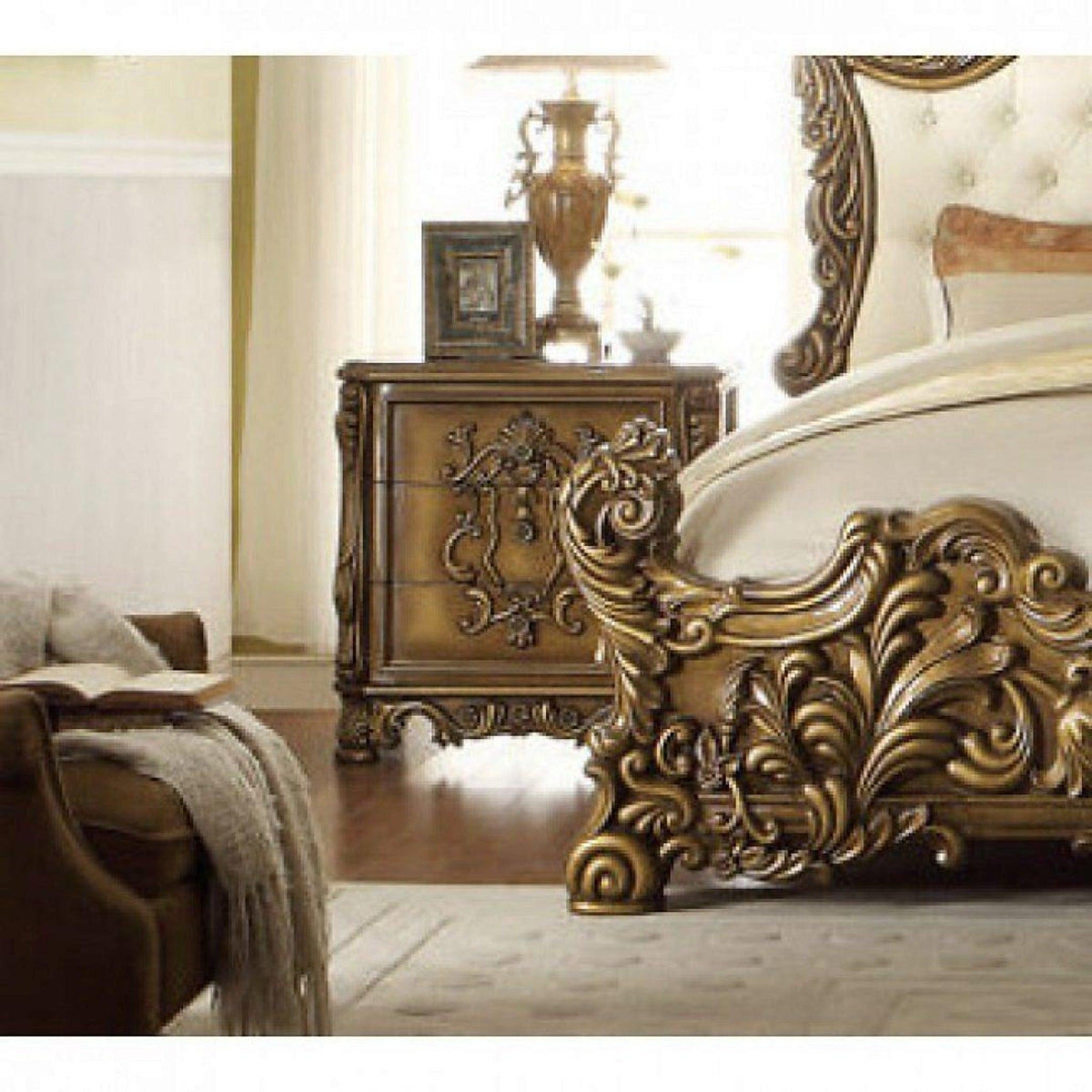 Traditional Luxury Nightstand in Golden Finish
