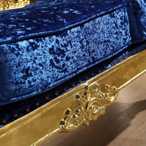 Blue Velvet Royal Antique Gold Carved Sofa Set - WoodenTwist