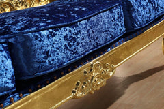 Blue Velvet Royal Antique Gold Carved Sofa Set - WoodenTwist