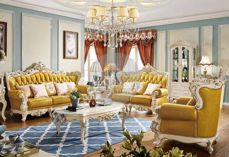 Antique Golden & White Carved Sofa Set