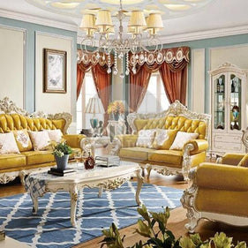 Royal Antique Golden and White Carved Sofa Set - WoodenTwist