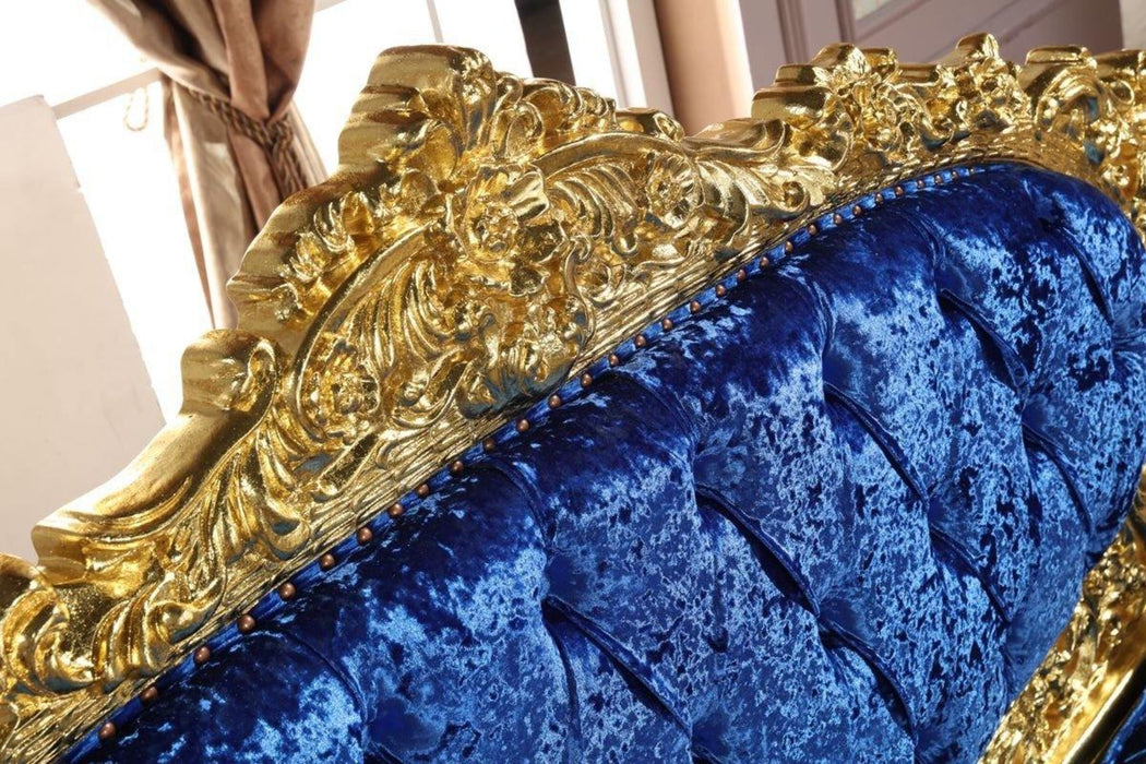 Blue Velvet Royal Antique Gold Carved Sofa Set - WoodenTwist