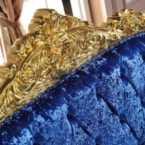 Blue Velvet Royal Antique Gold Carved Sofa Set - WoodenTwist