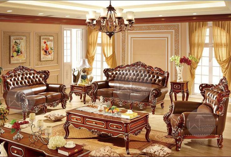 Royal Antique Brown Wood Living Room Carved Sofa Set - WoodenTwist