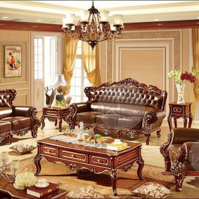 Royal Antique Brown Wood Living Room Carved Sofa Set - WoodenTwist