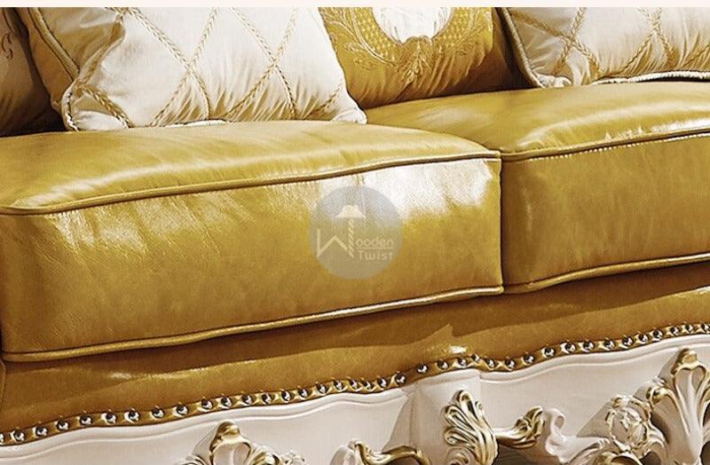 Royal Antique Golden and White Carved Sofa Set - WoodenTwist