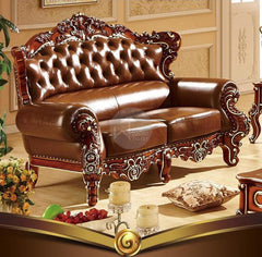 Royal Antique Brown Wood Living Room Carved Sofa Set - WoodenTwist