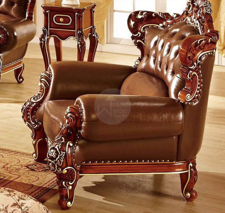 Royal Antique Brown Wood Living Room Carved Sofa Set - WoodenTwist