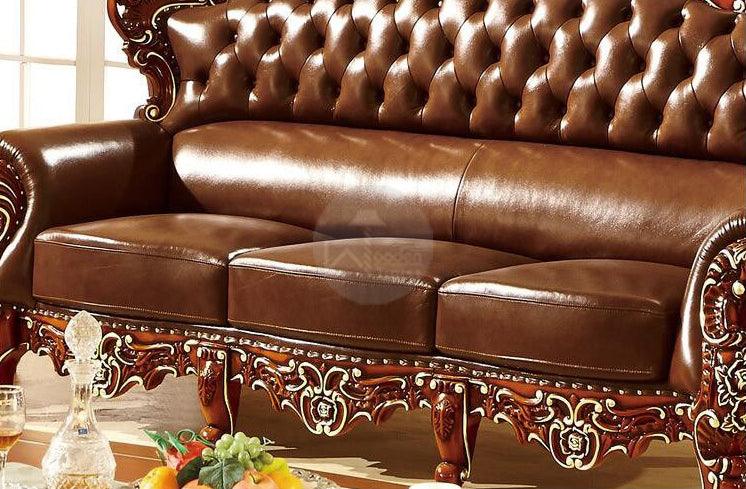 Royal Antique Brown Wood Living Room Carved Sofa Set - WoodenTwist