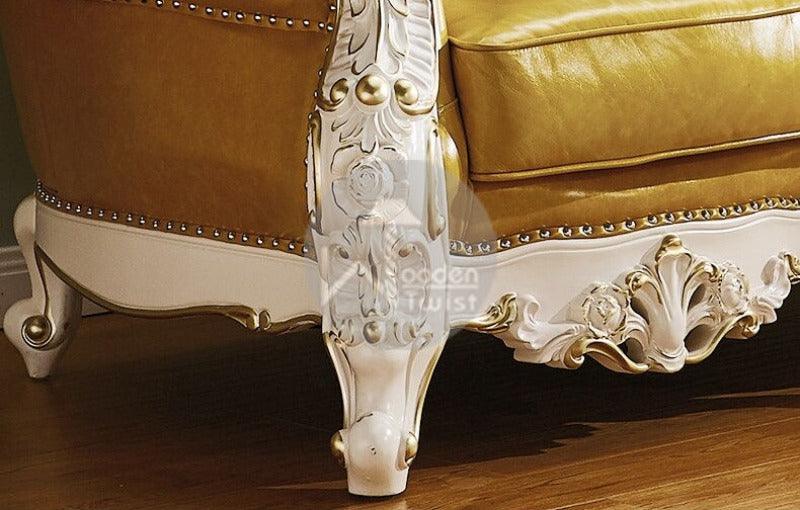 Royal Antique Golden and White Carved Sofa Set - WoodenTwist