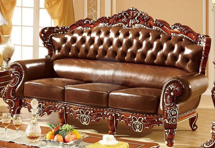 Royal Antique Brown Wood Living Room Carved Sofa Set - WoodenTwist