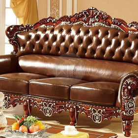 Royal Antique Brown Wood Living Room Carved Sofa Set - WoodenTwist