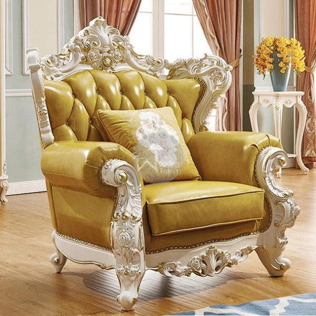 Royal Antique Golden and White Carved Sofa Set - WoodenTwist