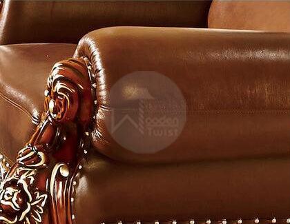 Royal Antique Brown Wood Living Room Carved Sofa Set - WoodenTwist