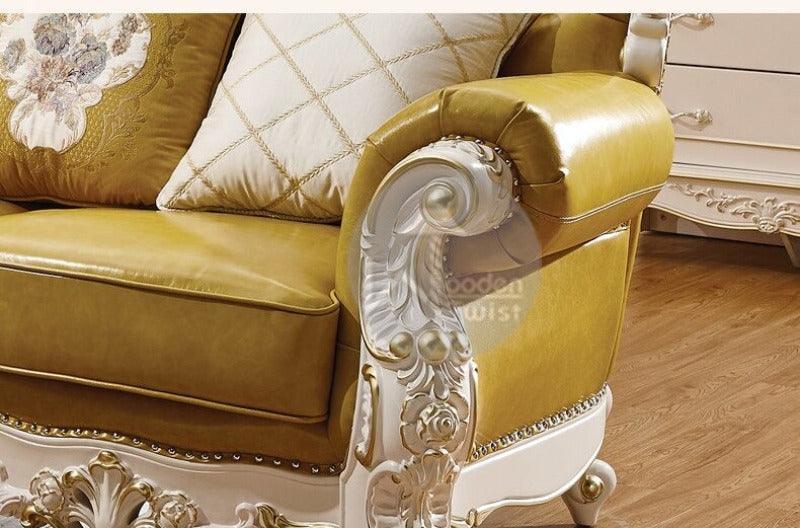 Royal Antique Golden and White Carved Sofa Set - WoodenTwist