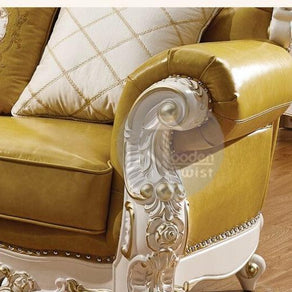 Royal Antique Golden and White Carved Sofa Set - WoodenTwist