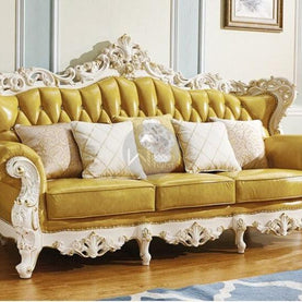 Royal Antique Golden and White Carved Sofa Set - WoodenTwist