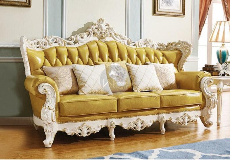 Royal Antique Golden and White Carved Sofa Set - WoodenTwist