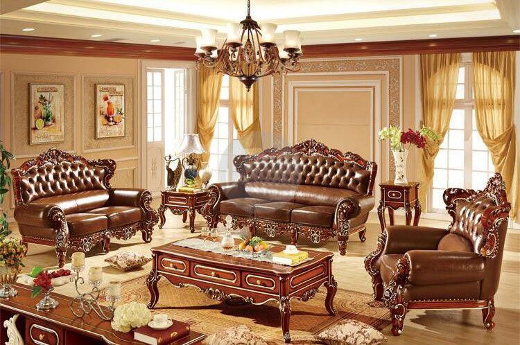 Royal Antique Brown Wood Living Room Carved Sofa Set - WoodenTwist