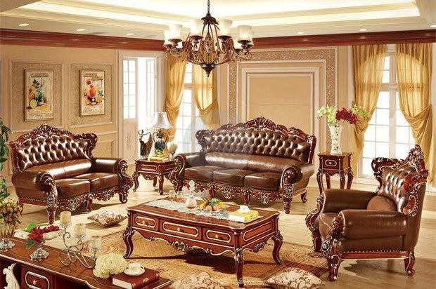 Royal Antique Brown Wood Living Room Carved Sofa Set - WoodenTwist