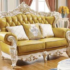 Royal Antique Golden and White Carved Sofa Set - WoodenTwist