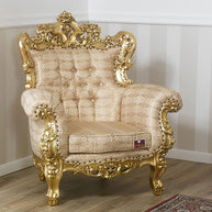 Armchair Boutique French Baroque Style Throne Golden Leaf - WoodenTwist