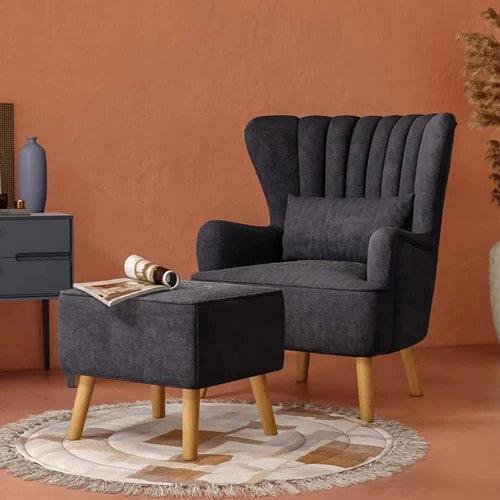 Harden Wide Tufted Wingback Chair With Footrest - WoodenTwist