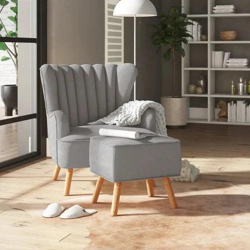 Harden Wide Tufted Wingback Chair With Footrest - WoodenTwist