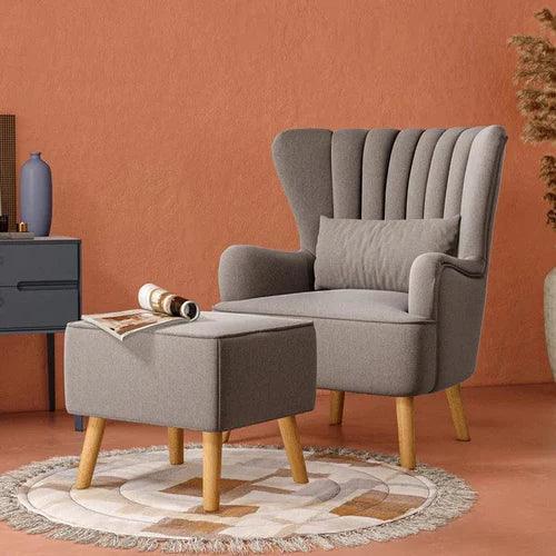 Grey wingback chair and footstool deals