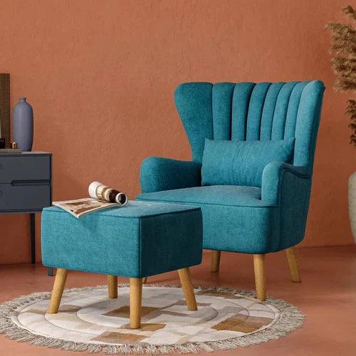 Harden Wide Tufted Wingback Chair With Footrest - WoodenTwist