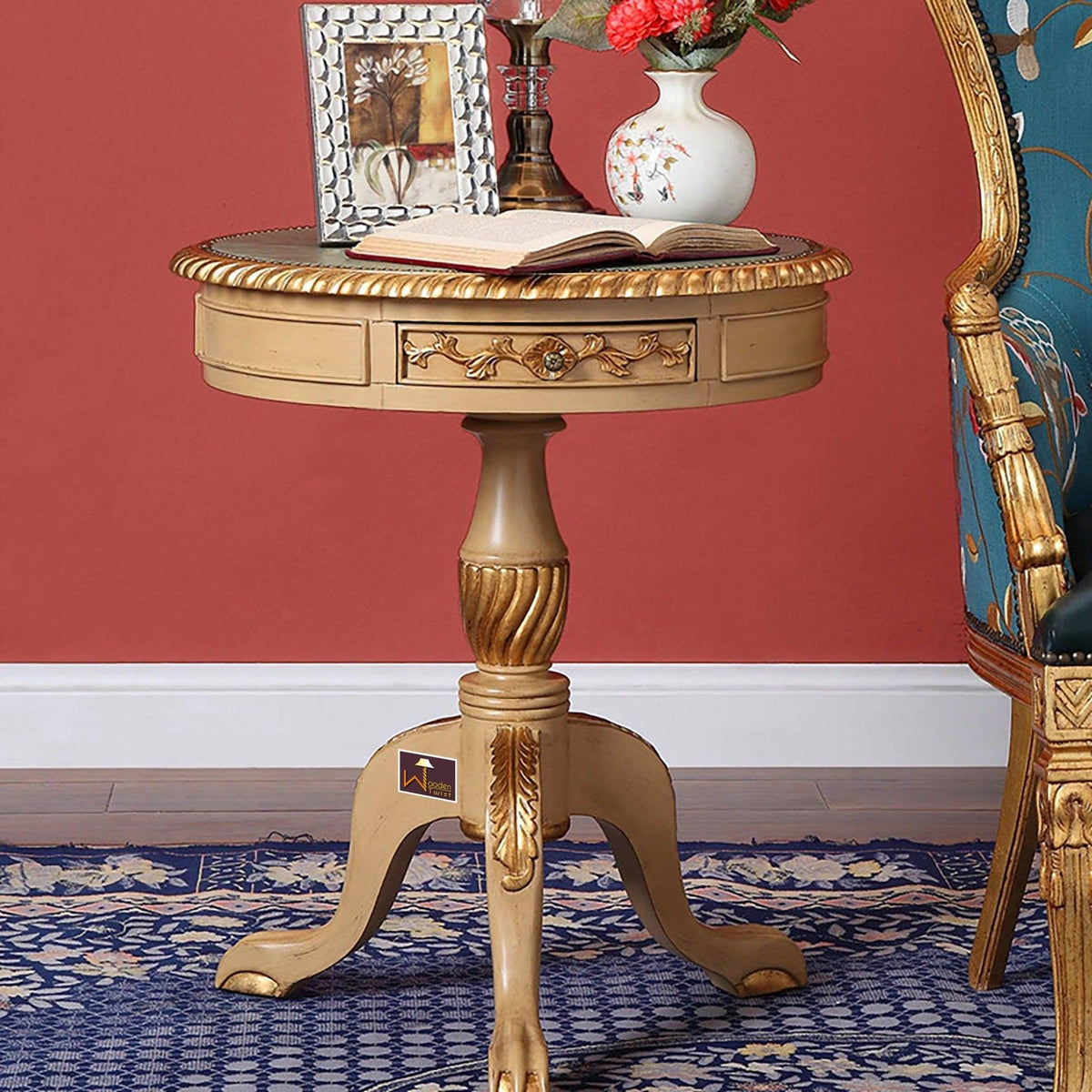 Round Corner Side Table with 2 Drawers