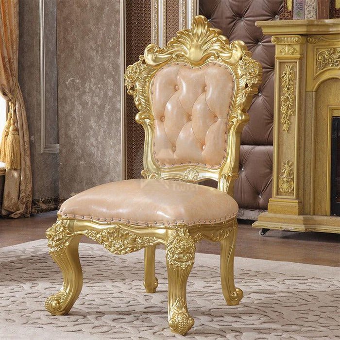 Royal Antique Teak Wood 6 Seater Dining Table Set (Golden) - WoodenTwist