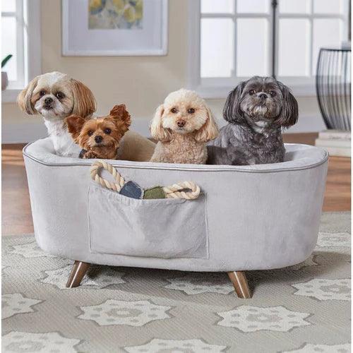 Grey dog online sofa