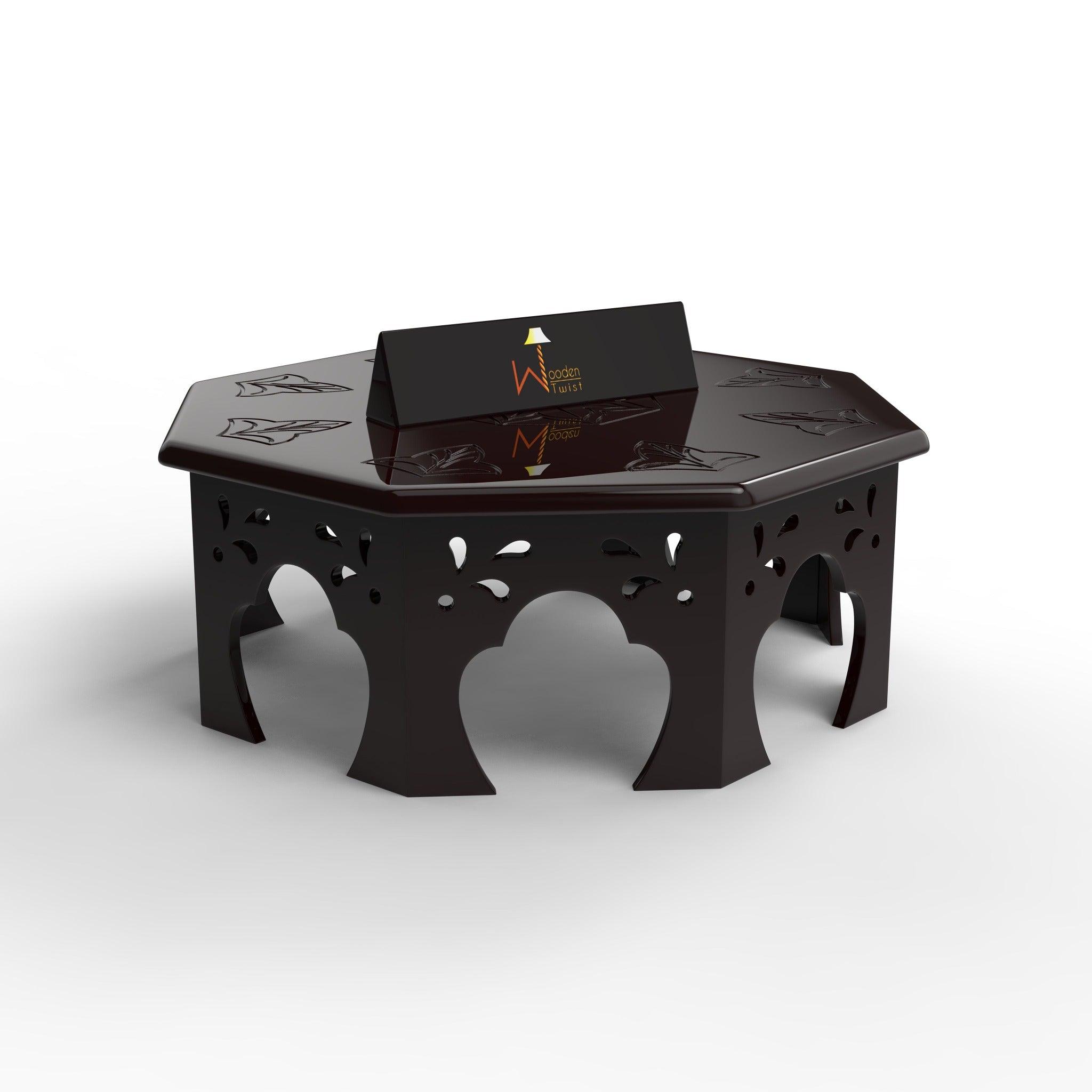 Wooden Chowki Octagonal Shape In Walnut Finish - WoodenTwist