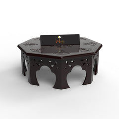 Wooden Chowki Octagonal Shape In Walnut Finish - WoodenTwist