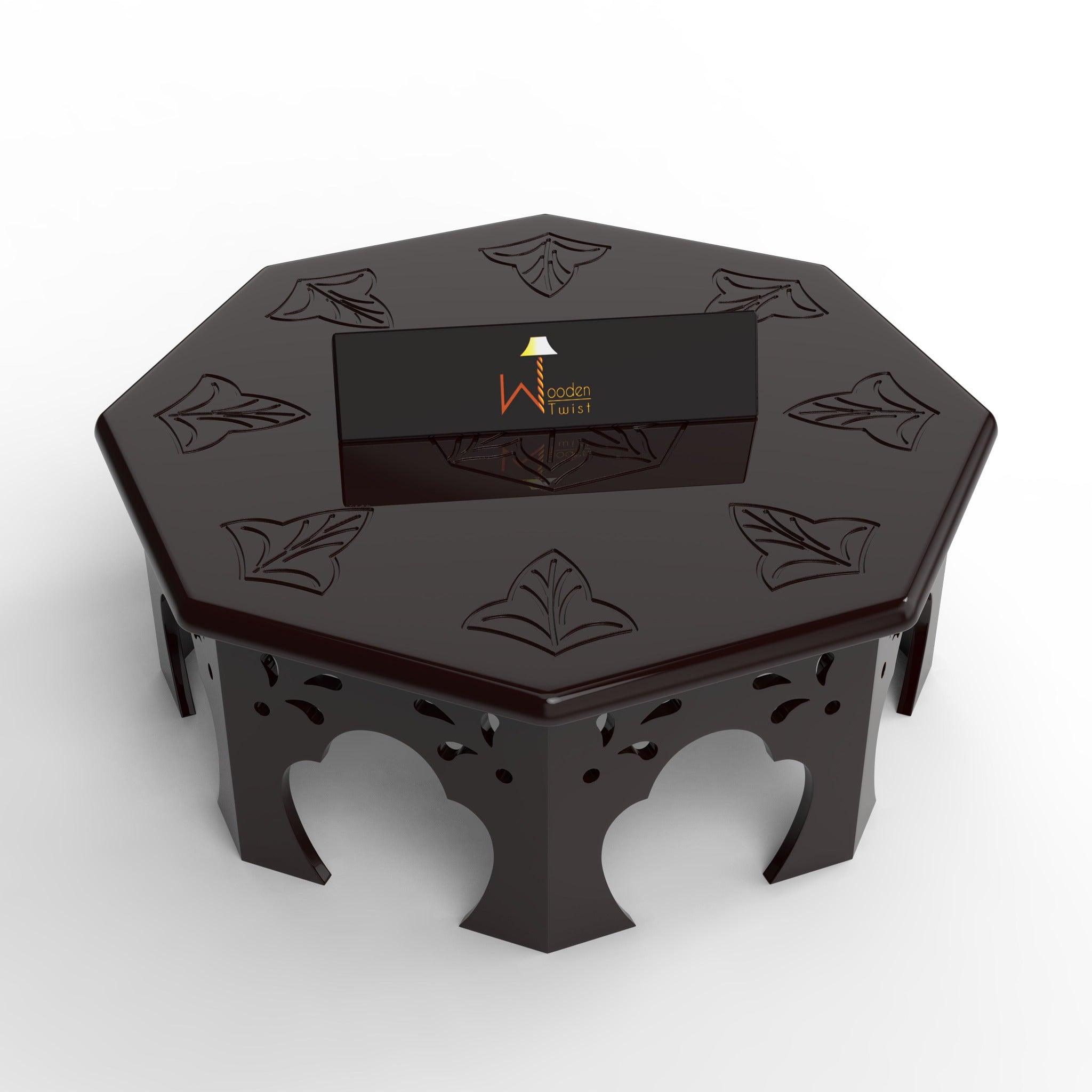 Wooden Chowki Octagonal Shape In Walnut Finish - WoodenTwist