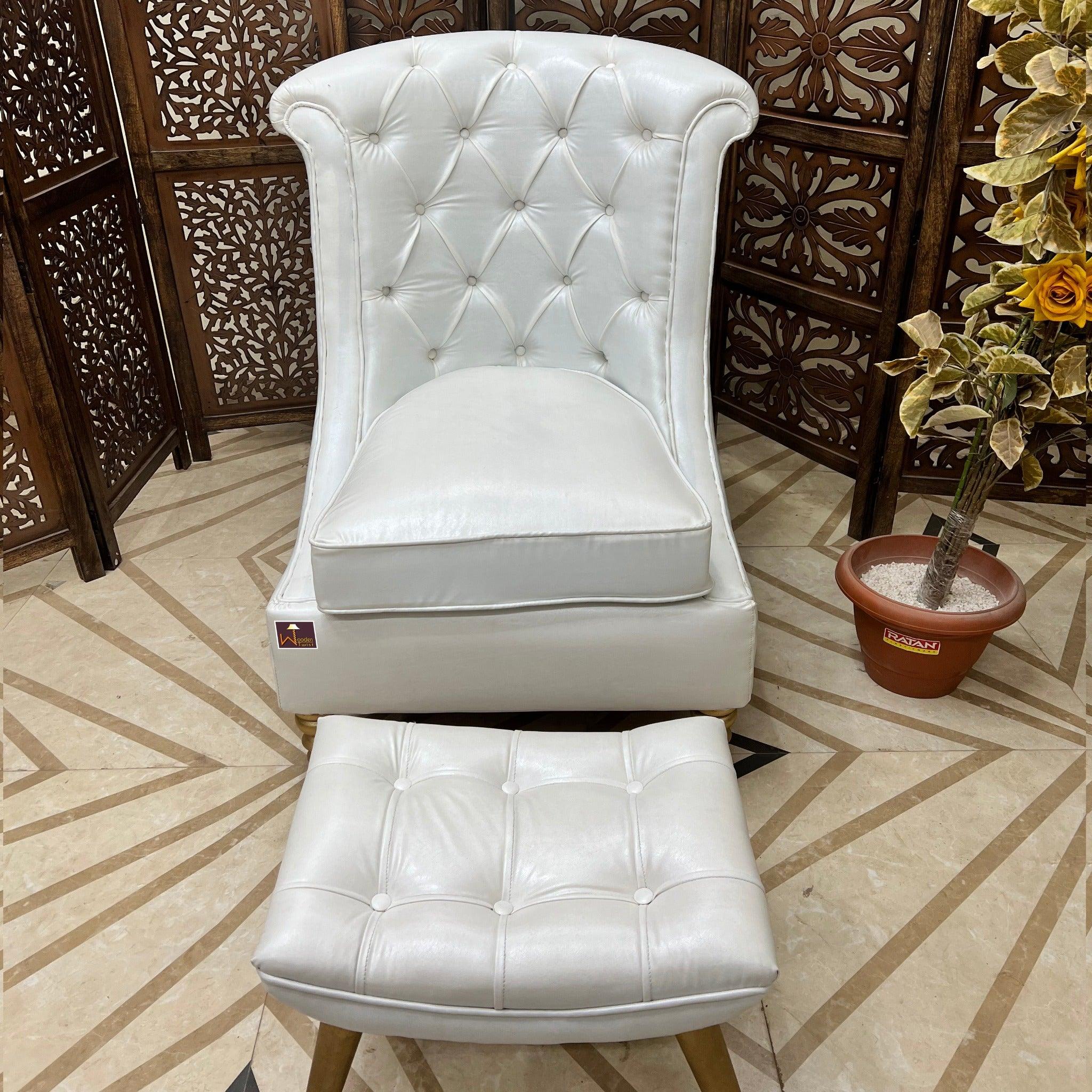 Wooden Royal Chair With footrest (Golden Legs) - WoodenTwist