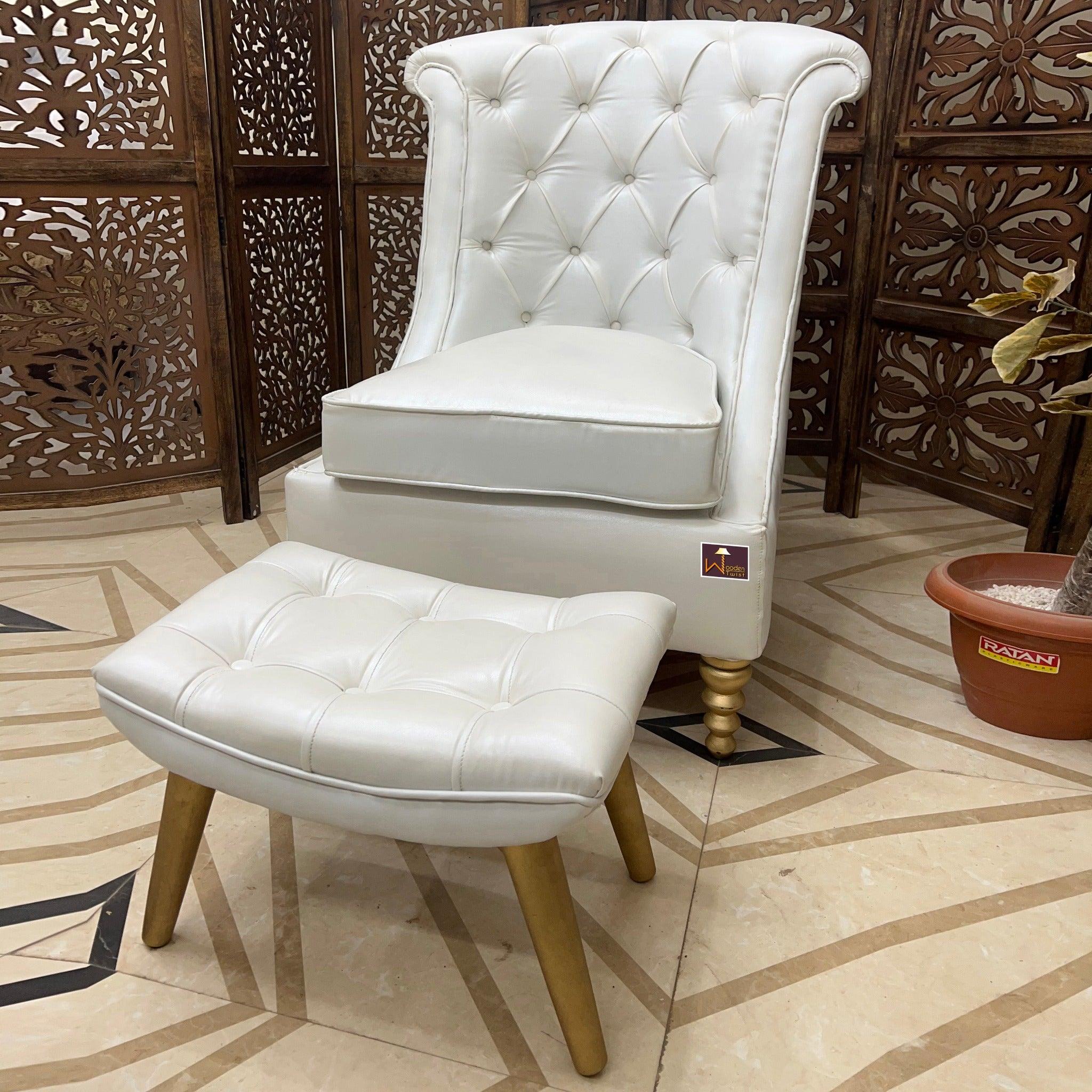 Wooden Royal Chair With footrest (Golden Legs) - WoodenTwist