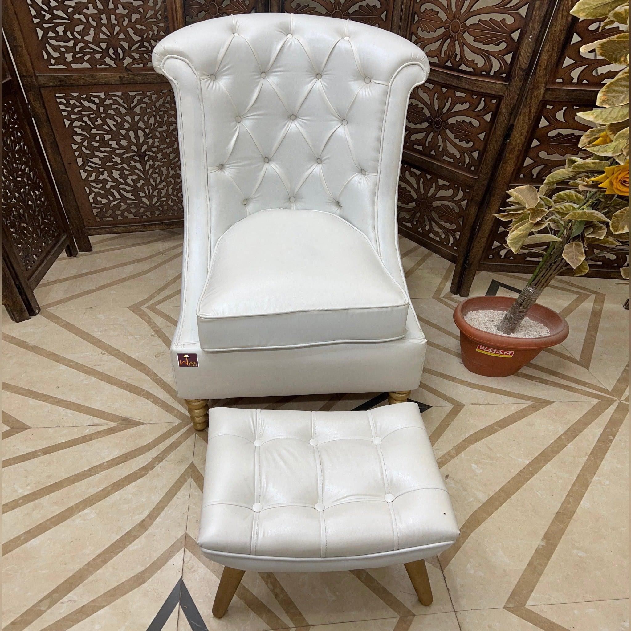 Wooden Royal Chair With footrest (Golden Legs) - WoodenTwist