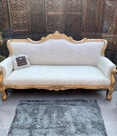 Hand Carved Teak Wood 5 Seater Sofa Set (Antique Golden Finish) - WoodenTwist