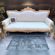 Hand Carved Teak Wood 5 Seater Sofa Set (Antique Golden Finish) - WoodenTwist
