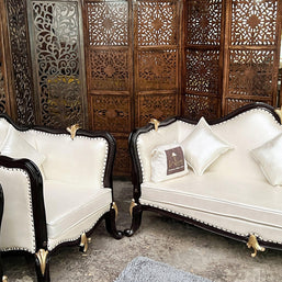Traditional Wooden Couch for Home & Office Chaise Lounge 3+1+1 (Walnut Finish) - WoodenTwist
