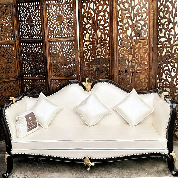 Traditional Wooden Couch for Home & Office Chaise Lounge 3+1+1 (Walnut Finish) - WoodenTwist