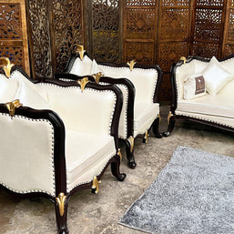Traditional Wooden Couch for Home & Office Chaise Lounge 3+1+1 (Walnut Finish) - WoodenTwist