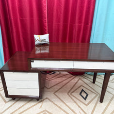 Wooden Twist Mesa Study Table with 5 Drawers Teak Wood Walnut Finish ( Brown & White ) - WoodenTwist